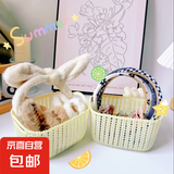 首饰盒新款仿藤编桌面塑料收纳筐厨房筐零食收纳盒浴室洗澡收纳框 2个装