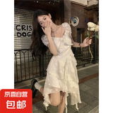 2025新款法式初恋不规则白色公主生日礼服连衣裙女夏季绝美小个子 白色 M