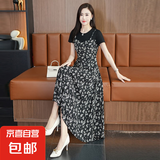 千鹅湖连衣裙女2025夏季新款A字碎花裙气质显瘦女装收腰拼接假两 黑色【夏季碎花长裙】 2XL 建议【120-130斤】