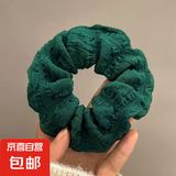 新款奶油泡芙大肠发圈女简约复古褶皱头花头绳丸子头皮筋气质发饰 绿色奶油褶皱发圈