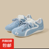 德训鞋女2025新款春季百搭运动休闲鞋复古赛车鞋软底阿甘鞋子 天蓝色 37