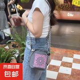 日系ins百搭刺绣束口小方包手机包女时尚尼龙包高级感单肩斜跨包 灰色腰果花斜挎包/ 均码