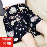 新款睡裤女夏款绵绸短裤人造棉沙滩裤速干印花宽松家居大码休闲裤 雪花麋鹿 XL 130-160斤