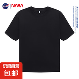 NASA GISS夏季纯棉男女宽松休闲短袖T恤情侣潮流百搭ins圆领半袖 黑色 L 125-140斤