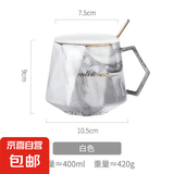 杯子ins 高颜值马克杯情侣款杯子喝水杯家用杯子陶瓷带盖勺石纹杯 灰色杯+盖+勺 1个 400ml