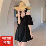 胖mm泳衣套装新款保守加肥加大码带钢托连体聚拢显瘦遮肚温泉泳装 黑色 2XL (建议120-140斤）