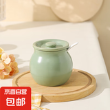 猪油罐家用厨房耐高温调料罐带盖辣椒油罐辣子罐油盐罐调味罐 中号奶绿800ml