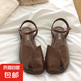 包头凉鞋女2025年新款夏季韩版森系复古仙女风休闲软平底罗马鞋子 棕色 38