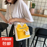 2025可爱兔兔单肩包新款韩版ins少女百搭帆布斜挎包学生单肩水桶 黄色单包 小包