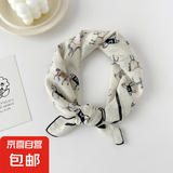 全棉丝巾小方巾女士春季新款欧美头巾百搭腰果印花棉麻围巾 QM5802-小马米白 58*58cm