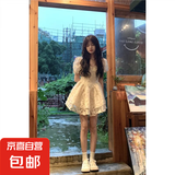 甜辣妹连衣裙女夏季日系收腰纯欲泡泡袖公主裙温柔风提花蓬蓬裙子 米白色 L