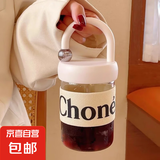 【悦】网红高颜值小香风简约轻奢夏季手提便携随行玻璃咖啡水杯子 小香风简约白 450ml 1只