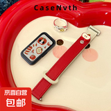 适用华为手环8/9/10表带新款皮质7NFC通用NFC版创意红苹果拼色双钉扣女款腕带高级感荣耀9/10配件X 【红苹果】米白拼红色-上下随机拼 适用荣耀手环9/10/NFC【银色连接器】