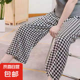 棉绸睡裤女夏季薄款人造棉防蚊裤阔腿裤绵绸2025年新款沙滩裤子 千鸟格 XL （建议135-160斤）