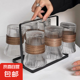 【采销优选】玻璃水杯带杯架套装家用茶杯防烫束腰耐热客厅水杯 杯架+六只风琴杯 320ml 1只