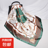大方巾90cm女士礼品欧美丝巾新款围巾缎面仿真丝印花披肩批发 D9035-绿色 十匹马90cm