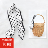 飘带发绳法式编发扎马尾加长丝巾发带女绑发头巾丝带头绳丝巾发带 黑白波点 88*6CM