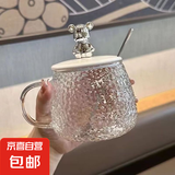 玻璃杯带盖勺小熊杯高颜值杯子办公室家用咖啡杯网红爆款水杯 2只装小熊杯（带勺子）270ml