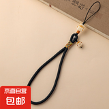 菩提招财猫手机链手腕式挂链吊坠挂件精致防丢防摔手机壳U盘挂绳 黑色-长款