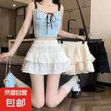 优质面料芭蕾风蓬蓬裙子可爱辣妹蛋糕裙高腰显瘦a字蕾丝半身裙 白色(有安全裤) S 【建议80-100斤】