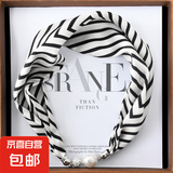 磁扣丝巾项链发带高级感网红新款磁力扣手链小长条女春夏天护颈带 黑白条纹 57*13CM