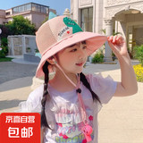 儿童帽子夏季透气防晒大檐男童遮阳帽口哨小孩恐龙渔夫帽太阳帽夏 口哨恐龙 粉色 建议年龄2~10岁（46~54cm）