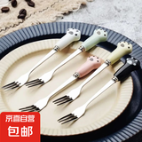 不锈钢水果叉可爱猫爪甜品叉创意蛋糕叉子月饼叉家用水果签 可爱水果叉-1支装【随机颜色】