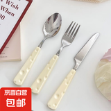 网红奶酪叉子勺子学生餐具不锈钢可爱轻奢高级感上班族家用西餐勺 奶酪刀叉勺3件套