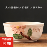 大口径拼盘多肉花盆陶瓷素烧透气个性粗陶桌面造景绿植手绘小花盆 小花SJH拼盘单个超值 【看图标注】