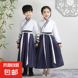 汉服男童国学服中国风古装书童服装三字经弟子规儿童演出服小学生 白色+藏青色直袖 160