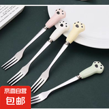 不锈钢水果叉可爱猫爪甜品叉创意蛋糕叉子月饼叉家用水果签 可爱水果叉-4支装【随机颜色】