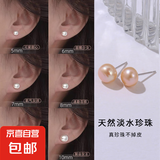 【999足银】天然淡水珍珠耳钉扁圆馒头纯银针耳环轻奢高级银耳饰 橘粉 天然淡水珍珠【8mm】一对