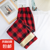 复古格子裤新款女阔腿裤保暖高腰直筒韩版学生休闲裤 黑红格 加绒 均码 (80-150斤)