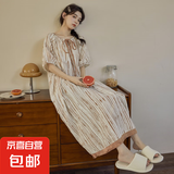 云朵棉系带睡袍女夏季甜美短袖睡裙纯棉和服长款带胸垫睡衣家居服 Y-388云朵棉睡裙 L （90-110斤）