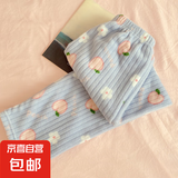 可爱卡通睡裤女长裤冬季珊瑚绒加绒暖暖打底裤可外穿 蓝色桃子裤子 均码（适合80-130斤）