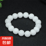 天然金丝玉手链新疆和田昆仑白玉串珠手镯珠子散珠手串 12mm手串＋鉴定证书+礼盒