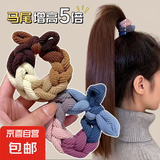 加粗头绳橡皮筋编织蝴蝶结头绳马尾高弹力发圈丸子头发饰加宽耐用 随机色发货3根