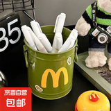 ins风美式复古笔筒卡通个性高颜值学生桌面办公室大容量可爱简约收纳桶 复古绿+M字母贴纸