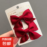 儿童发绳韩版儿童蝴蝶结发夹可爱女童侧边夹发饰对夹小女孩头饰 1#红色对夹