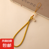 菩提招财猫手机链手腕式挂链吊坠挂件精致防丢防摔手机壳U盘挂绳 黄色-长款