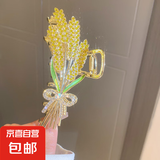 新款镶钻珍珠又字交叉发夹后脑勺盘发抓夹暗黑高级感时尚气质发饰 48#抓夹-金色麦穗