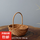 草编柳编藤编仿藤花盆插花月子鸡蛋花篮鲜花编织壁挂手提水果篮子 仿藤西瓜提篮 色