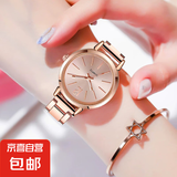 爆款手链表女时尚细窄表带金色钢带石英表女款时装表 玫瑰金