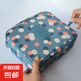 韩国化妆包便携随身简约大容量旅行化妆品收纳包多功能收纳袋 牛津布化妆包-蓝色花朵