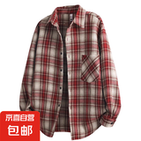 格子衬衫男2025夏季宽松美式复古港风潮流休闲外套开衫衬衣 GF1XM21-2511红色 L 100-120斤可穿