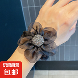 太阳花朵大肠发圈高弹力头绳网红2024年丸子头饰娟纱水钻发绳 黑色 1件