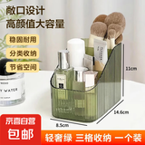 京东物流 化妆品文具收纳盒透明箱桌面整理盒梳妆台护肤品置物架 轻奢绿小号一个装