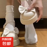 厚底玛丽珍鞋女夏季新款百搭法式小皮鞋蝴蝶结单鞋子女 米色 37