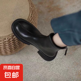 新款春秋切尔西靴女复古百搭短靴 黑色 38
