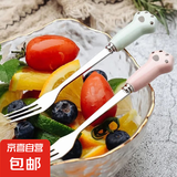 不锈钢水果叉可爱猫爪甜品叉创意蛋糕叉子月饼叉家用水果签 可爱水果叉-2支装【随机颜色】